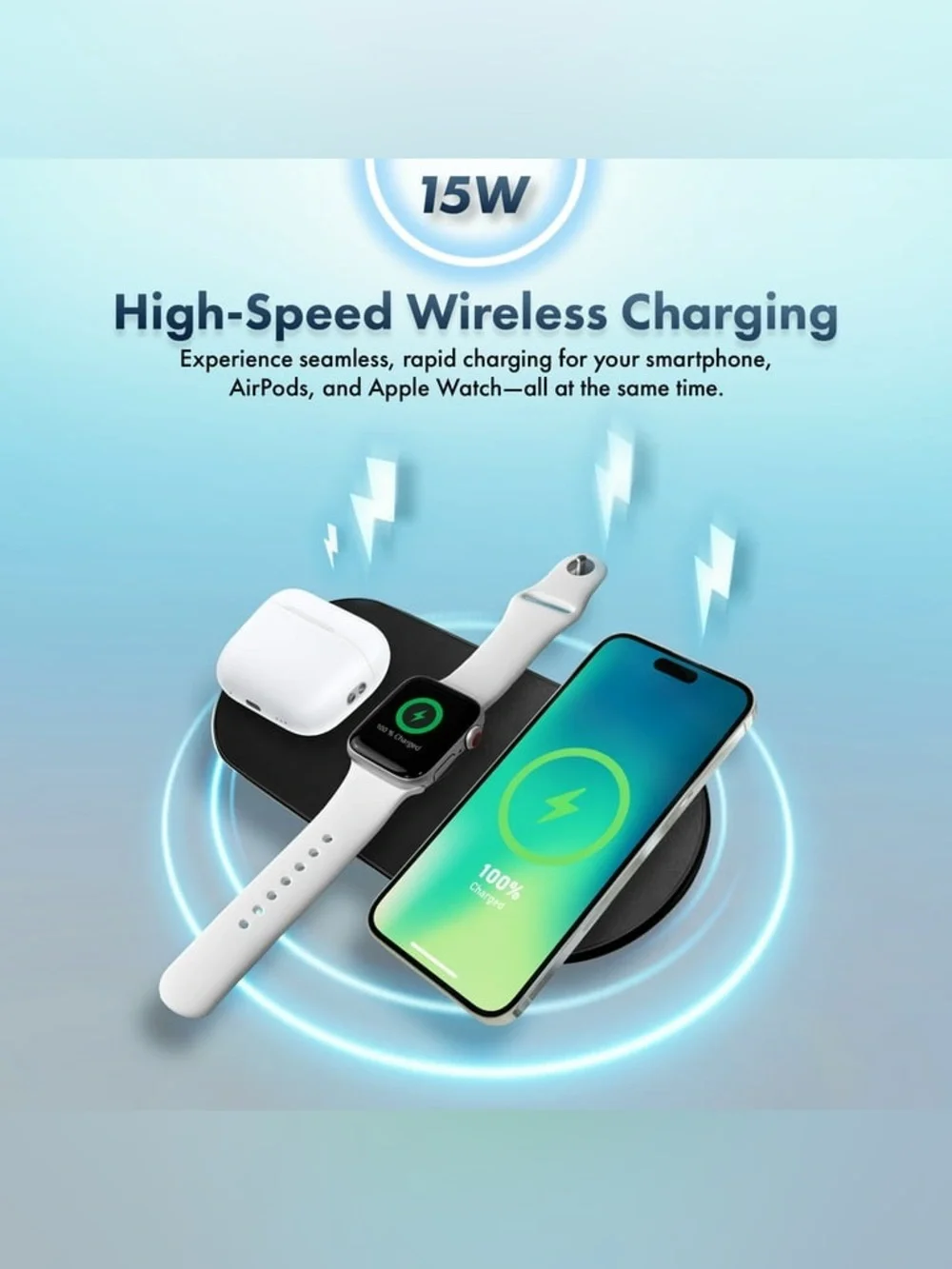 MVMT 15W Wireless Charging Pad Premium Vegan Leather 3-in-1 Fast Charger